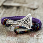 Paracord Bracelet + Silver Viking Axe // Purple (6"L)