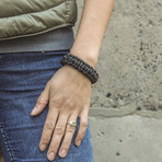 Paracord Bracelet + Big Sterling Silver Thor's Hammer // Black (6"L)