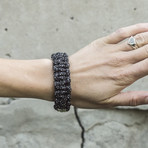 Paracord Bracelet + Big Sterling Silver Thor's Hammer // Black (6"L)