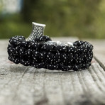 Paracord Bracelet + Big Sterling Silver Thor's Hammer // Black (6"L)