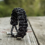 Paracord Bracelet + Big Sterling Silver Thor's Hammer // Black (6"L)