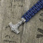 Paracord Bracelet + Big Sterling Silver Thor's Hammer // Blue (6"L)