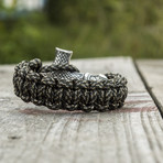 Paracord Bracelet + Big Sterling Silver Thor's Hammer // Olive (6"L)