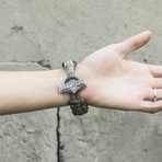 Paracord Bracelet + Big Sterling Silver Thor's Hammer // Olive (6"L)