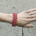 Paracord Bracelet + Big Sterling Silver Thor's Hammer // Red (6"L)