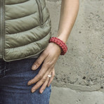 Paracord Bracelet + Big Sterling Silver Thor's Hammer // Red (6"L)