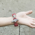 Paracord Bracelet + Big Sterling Silver Thor's Hammer // Red (6"L)