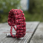 Paracord Bracelet + Big Sterling Silver Thor's Hammer // Red (6"L)