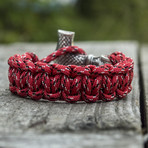 Paracord Bracelet + Big Sterling Silver Thor's Hammer // Red (6"L)