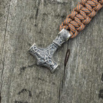 Paracord Bracelet + Big Sterling Silver Thor's Hammer // Beige (6"L)