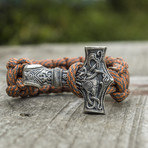 Paracord Bracelet + Big Sterling Silver Thor's Hammer // Beige (6"L)