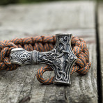 Paracord Bracelet + Big Sterling Silver Thor's Hammer // Beige (6"L)