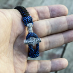 Viking Bracelet + Silver Mjolnir // Blue + Black (6"L)