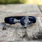 Viking Bracelet + Silver Mjolnir // Blue + Black (6"L)