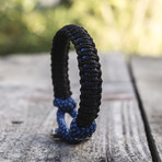 Viking Bracelet + Silver Mjolnir // Blue + Black (6"L)