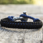 Viking Bracelet + Silver Mjolnir // Blue + Black (6"L)