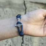 Viking Bracelet + Silver Mjolnir // Blue + Black (6"L)