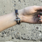 Viking Bracelet + Silver Mjolnir // Blue + Colored (6"L)