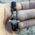 Viking Bracelet + Silver Mjolnir // Blue + Colored (6"L)