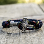 Viking Bracelet + Silver Mjolnir // Blue + Colored (6"L)