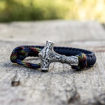 Viking Bracelet + Silver Mjolnir // Blue + Colored (6"L)