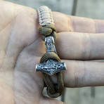 Viking Bracelet + Silver Mjolnir // Coyote + Olive (6"L)