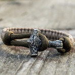 Viking Bracelet + Silver Mjolnir // Coyote + Olive (6"L)