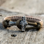 Viking Bracelet + Silver Mjolnir // Coyote + Olive (6"L)