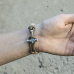 Viking Bracelet + Silver Mjolnir // Coyote + Olive (6"L)