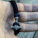 Viking Bracelet + Silver Mjolnir // Dark Blue + Black (6"L)