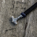 Viking Bracelet + Silver Mjolnir // Dark Blue + Black (6"L)