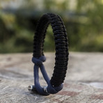 Viking Bracelet + Silver Mjolnir // Dark Blue + Black (6"L)