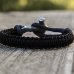 Viking Bracelet + Silver Mjolnir // Dark Blue + Black (6"L)