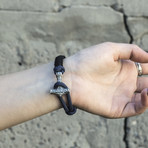 Viking Bracelet + Silver Mjolnir // Dark Blue + Black (6"L)