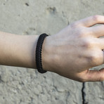 Viking Bracelet + Silver Mjolnir // Dark Blue + Black (6"L)