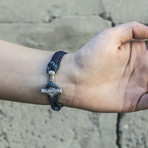 Viking Bracelet + Silver Mjolnir // Dark Blue + Blue (6"L)