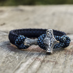 Viking Bracelet + Silver Mjolnir // Dark Blue + Blue (6"L)