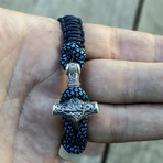 Viking Bracelet + Silver Mjolnir // Dark Blue + Blue (6"L)