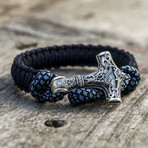 Viking Bracelet + Silver Mjolnir // Dark Blue + Blue (6"L)