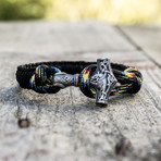 Viking Bracelet + Silver Mjolnir // Black + Colored (6"L)