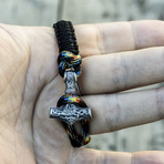 Viking Bracelet + Silver Mjolnir // Black + Colored (6"L)