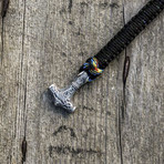 Viking Bracelet + Silver Mjolnir // Black + Colored (6"L)