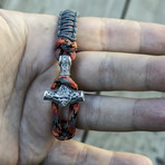 Viking Bracelet + Silver Mjolnir // Gray + Orange (6"L)