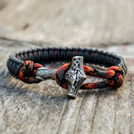 Viking Bracelet + Silver Mjolnir // Gray + Orange (6"L)