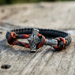 Viking Bracelet + Silver Mjolnir // Gray + Orange (6"L)