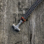 Viking Bracelet + Silver Mjolnir // Gray + Orange (6"L)