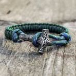 Viking Bracelet + Silver Mjolnir // Light Green (6"L)