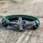 Viking Bracelet + Silver Mjolnir // Light Green (6"L)