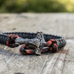 Viking Bracelet + Silver Mjolnir // Gray + Orange (6"L)