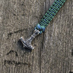 Viking Bracelet + Silver Mjolnir // Light Green (6"L)